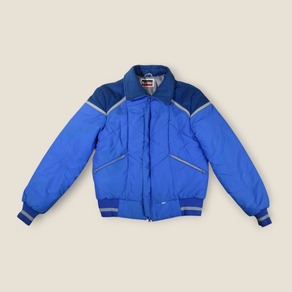 Levi's 1970’s Sportswear Corduroy Yoke Puffer Ski Jacket Blue Mens SIZE L RARE - Picture 1 of 14